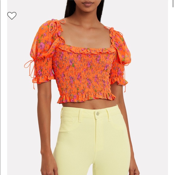 For Love And Lemons Tops For Love Lemons Orange Peony Smocked Crop Top M Poshmark
